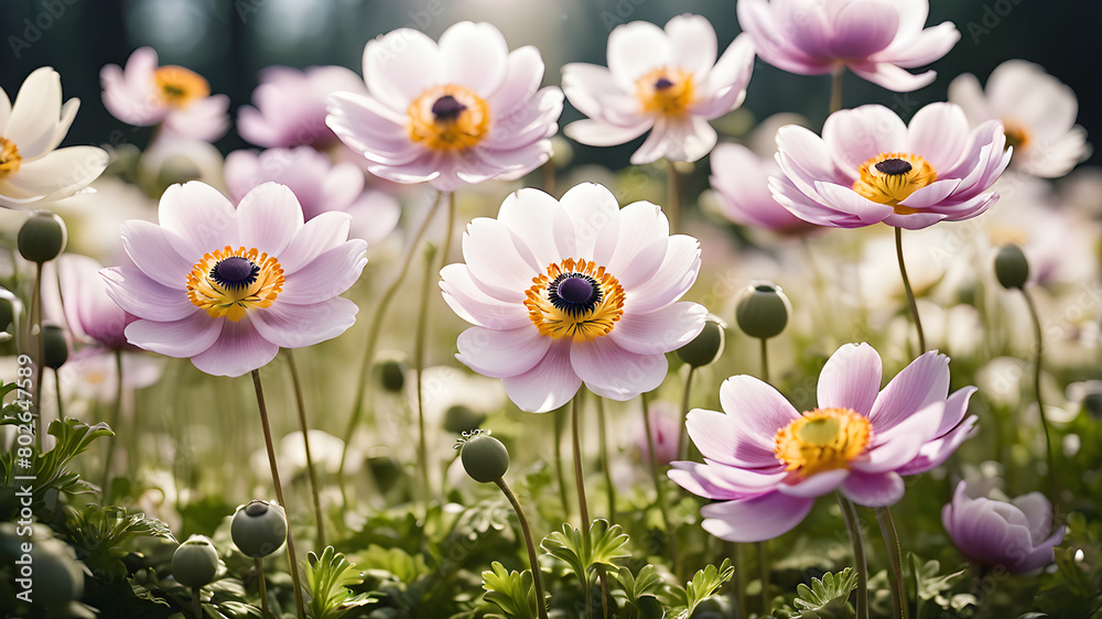 Obraz premium Abstract, beautiful anemone flowers with soft focus in spring or summer on a white background
