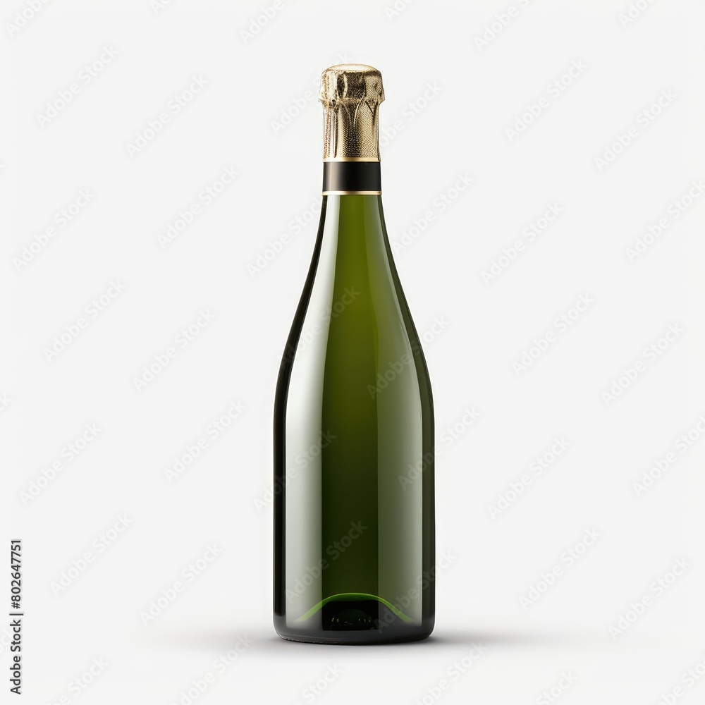 green bottle of champagne on white background. bottle mockup