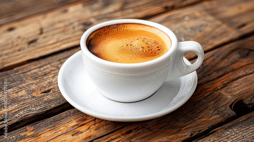 A cup of latte on the wooden table for breakfast in the morning. Espresso and steamed milk coffee cup up close A cup of latte on the wooden table for breakfast in the morning. Espresso and steamed milk coffee cup up close