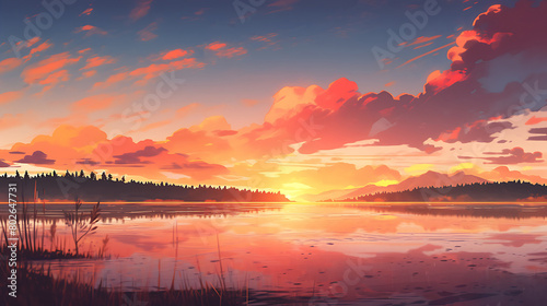 sunset over lake