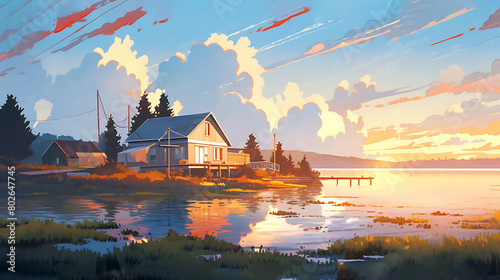 sunset over the lake