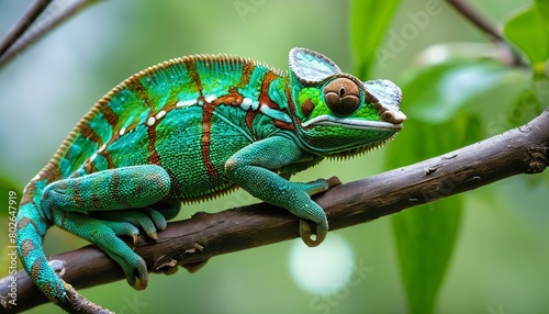 Master of Disguise: Veiled Chameleon Perched on Branch in Indonesian Rainforest photo