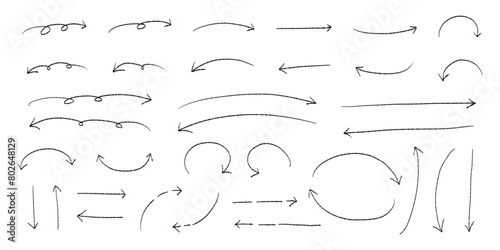 シンプルなペンの手書きの矢印セット_黒