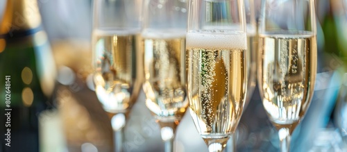 Obraz na płótnie Champagne and sparkling wine glasses provided at a charity event, with a close-up of alcoholic beverages. w salonie