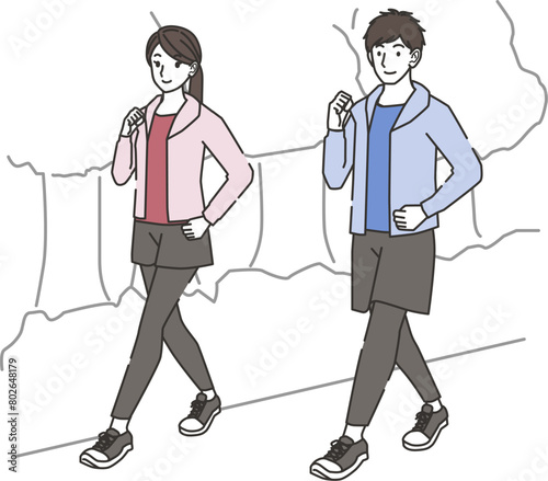 ウォーキングする男女のイラスト