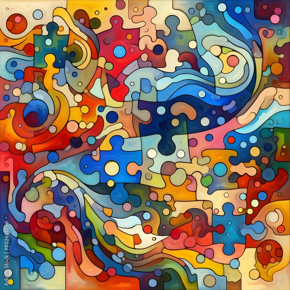 Obraz premium Jubilant Jigsaw abstract colorful shapes fitting together like puzzle background