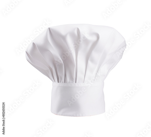 A pristine white chef's hat isolated on a white background, representing chef professionalism. Generative AI