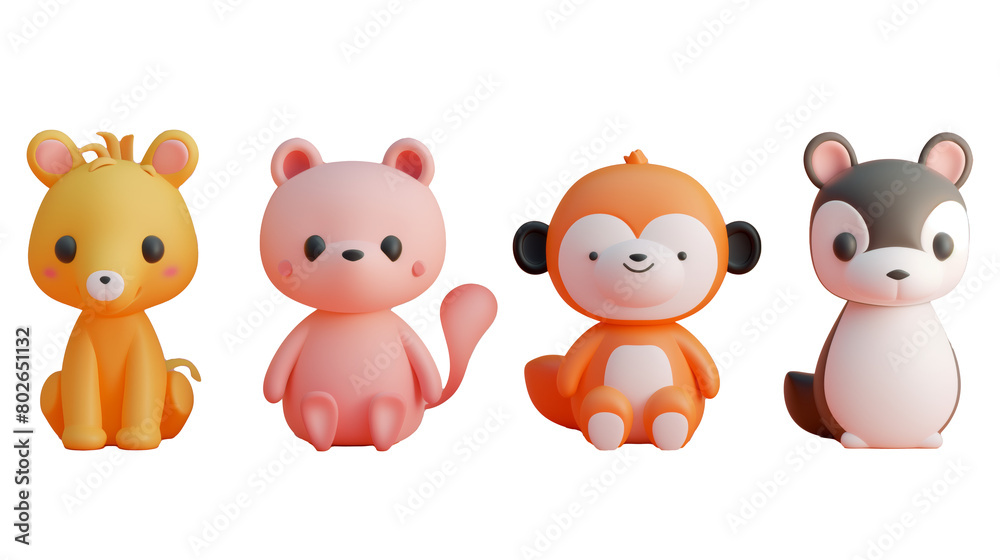 透過データ、3D風のマスコット、可愛い動物マスコット4種
透過データ、3D風のマスコット、可愛い動物マスコット4種