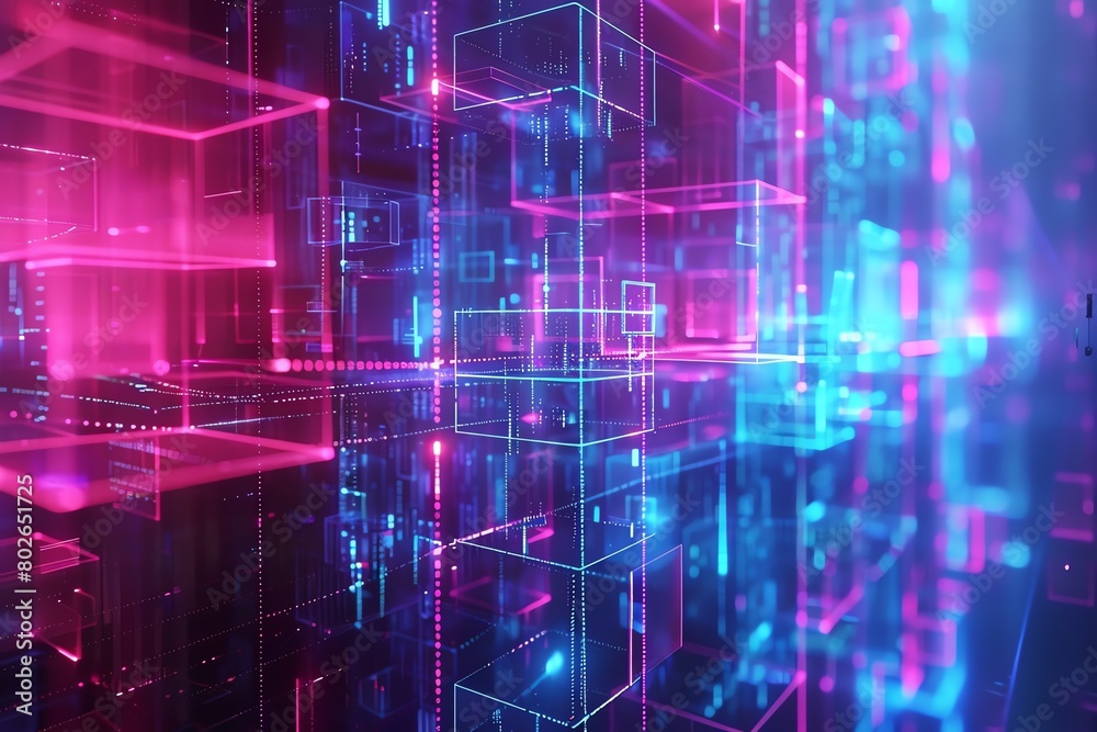 Network of computers under a translucent digital shield, 4K, vibrant colors, side angle, futuristic setting