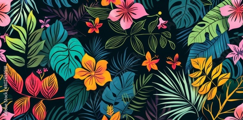 Wallpaper Mural Abstract seamless pattern with colorful tropical flowers and leaves Torontodigital.ca