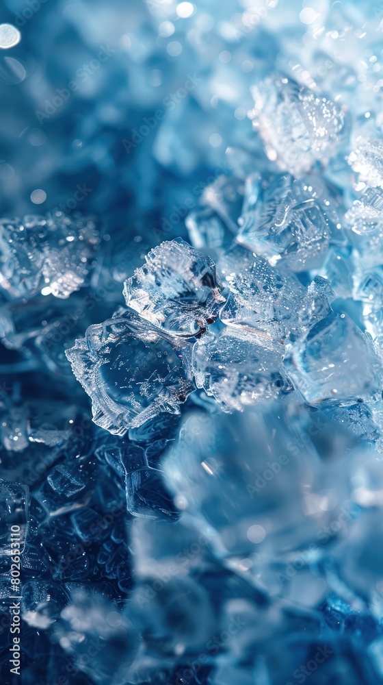 Ice cubes on blue background. Macro shot with shallow depth of field. Ice cubes on blue background. Macro shot with shallow depth of field.
