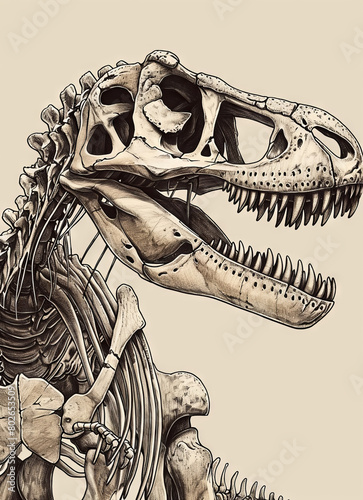 Black and White Illustration of Velociraptor Skeleton