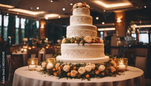 Wedding cake in a restaurant
