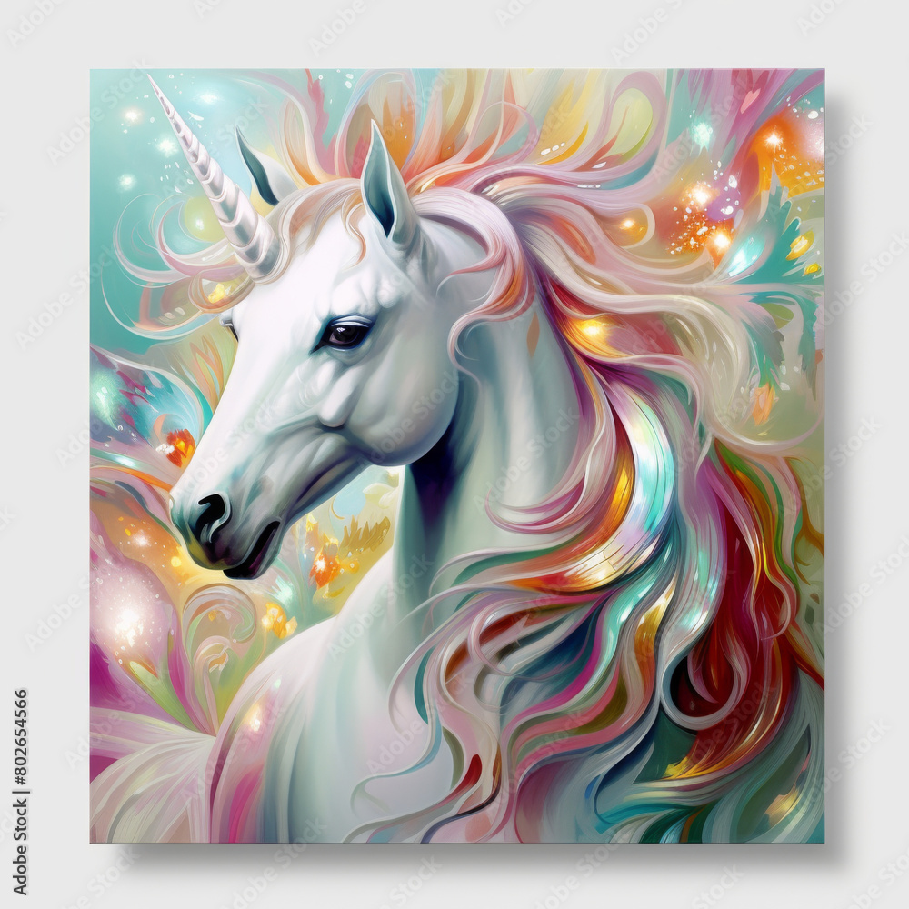 Colorful Unicorn Illustration with Abstract Background

