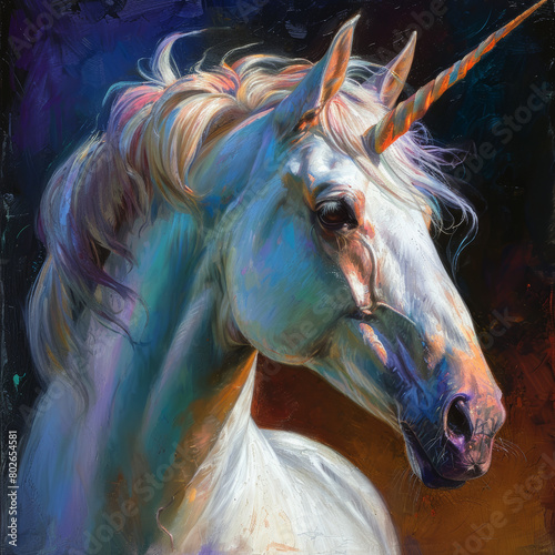 Vibrant Unicorn Portrait in Oil Paint Style