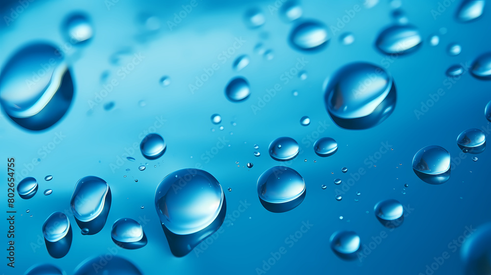 Close-up of water drops on blue background Close-up of water drops on blue background