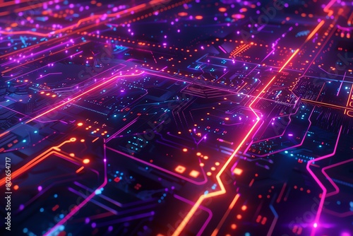 Scifi cybersecurity field, 4K, neon lines and nodes, protecting data center, birdseye perspective