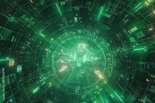 Scifi network defense with a luminous shield, 4K, neon green grid lines, overhead perspective