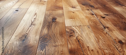 Detailed close-up view of a wooden floor with a rich brown stain, showcasing the texture and color variation photo