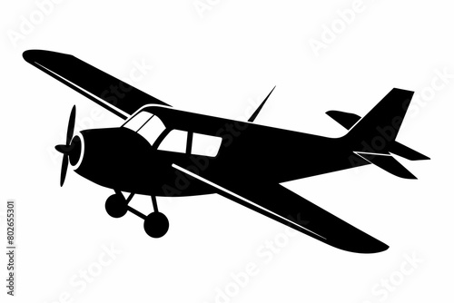 Skywriting plane silhouette vector illustration isolated on a white background. 
