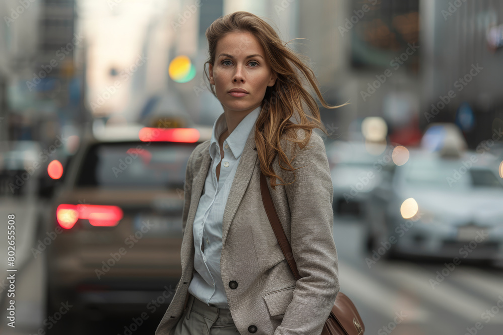 Office Attire: Generate an image of a professional office worker in their thirties commuting to work, dressed in stylish office attire with a blazer and trousers, looking confident and focused. Office Attire: Generate an image of a professional office worker in their thirties commuting to work, dressed in stylish office attire with a blazer and trousers, looking confident and focused.