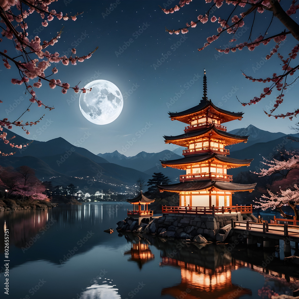 Obraz premium chinese temple at night