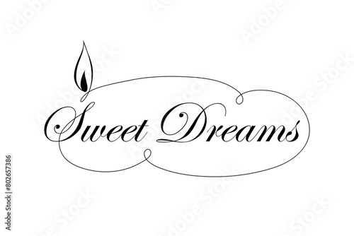 sweet dreams. text logo with the fire symbol in cloud frame. elegant cursive. vector template. conceptual design element for blog, article. vintage image. decorative art. black and white illustration