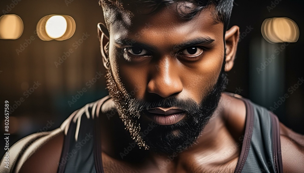 Obraz premium Capture the intense focus in the boxer's eyes as they prepare for a match.