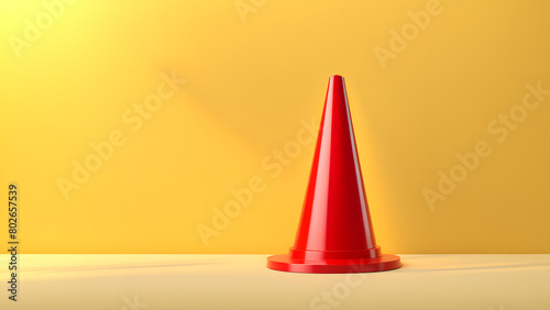 A red cone is sitting on a yellow surface