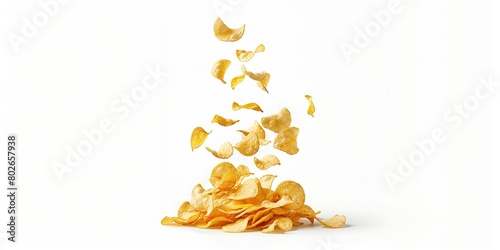 The French fries fell on the pile of fries. Isolated on a white background photo