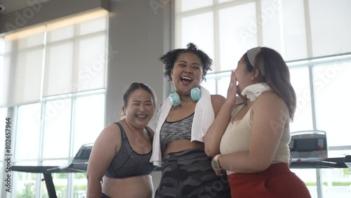 chubby women workout at fitness center.