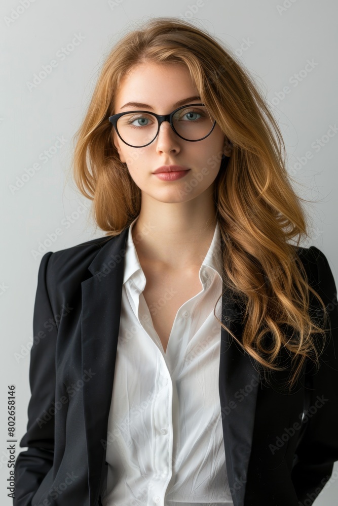 Intelligent Young Businesswoman with Glasses.