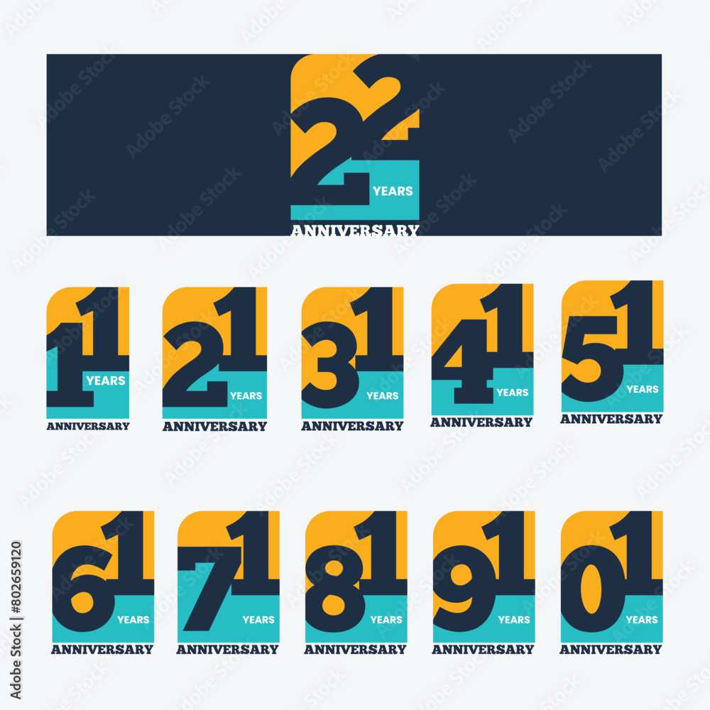Set of flat modern birthday logos for company, agency, school and other celebration moments. Set of flat modern birthday logos for company, agency, school and other celebration moments.