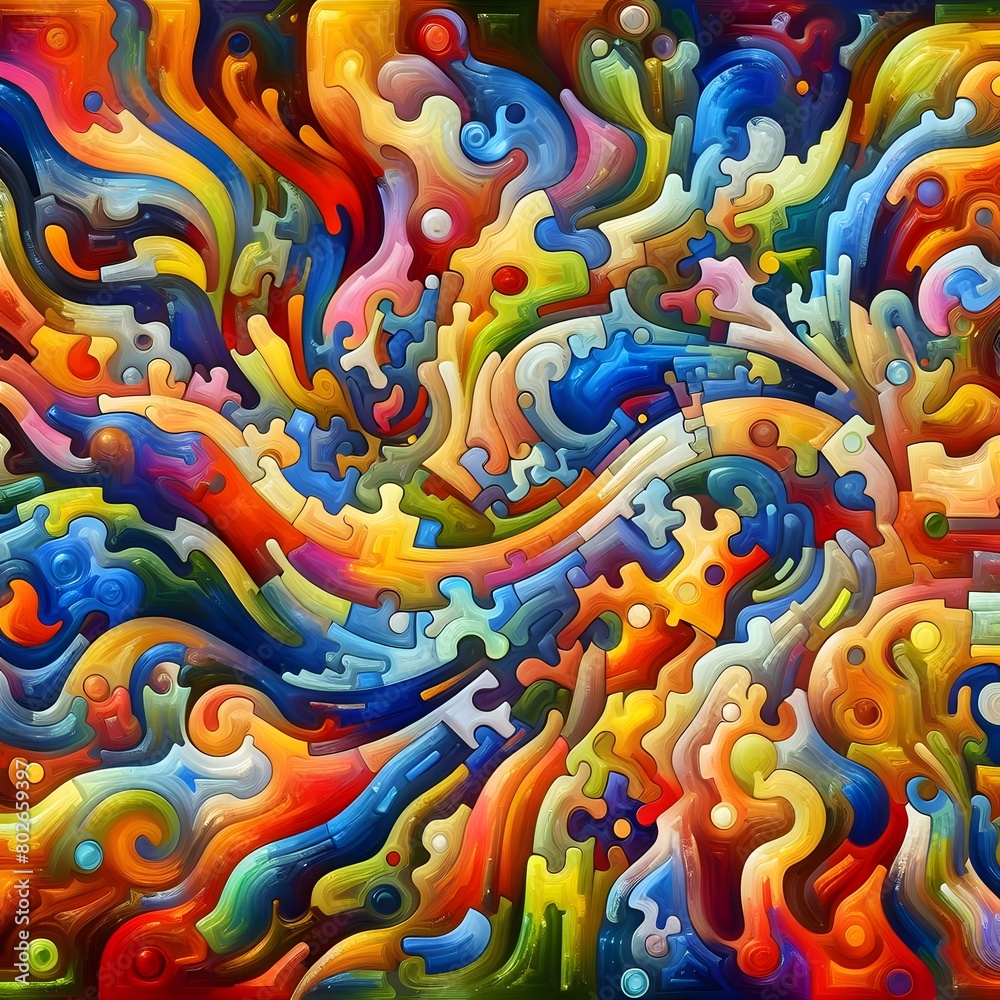 Jubilant Jigsaw abstract colorful shapes fitting together like puzzle background Jubilant Jigsaw abstract colorful shapes fitting together like puzzle background