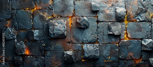 The close-up image showcases a wall adorned with a multitude of various-sized rocks and stones creating a textured surface
