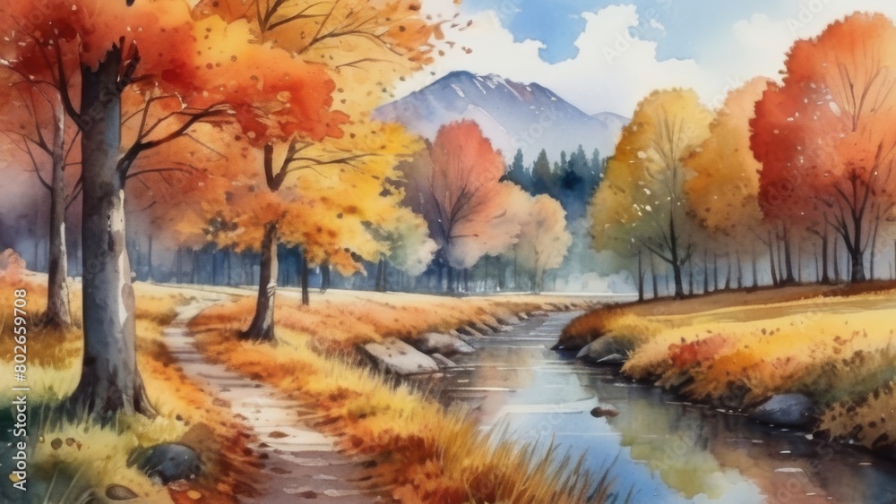 autumn landscape with river and forest