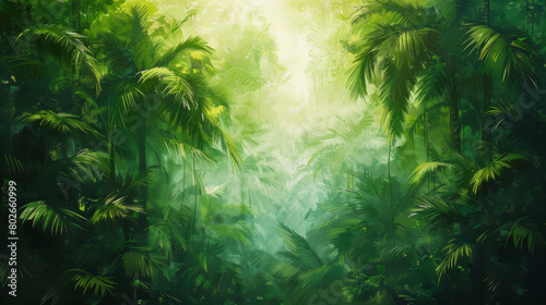 Dreamy Rainforest Palms: Impressionist Nature Mystery © YCX Azzo/榛甜颗栗设计