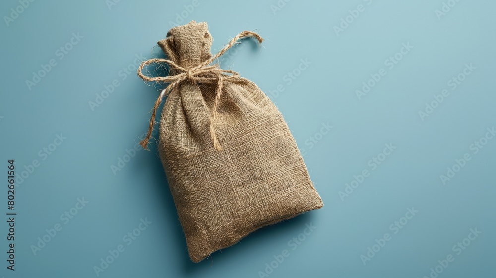 a small eco sack on blue background with copyspace a small eco sack on blue background with copyspace