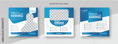 We are hiring job vacancy social media post banner design template. We are hiring job vacancy square web banner design.