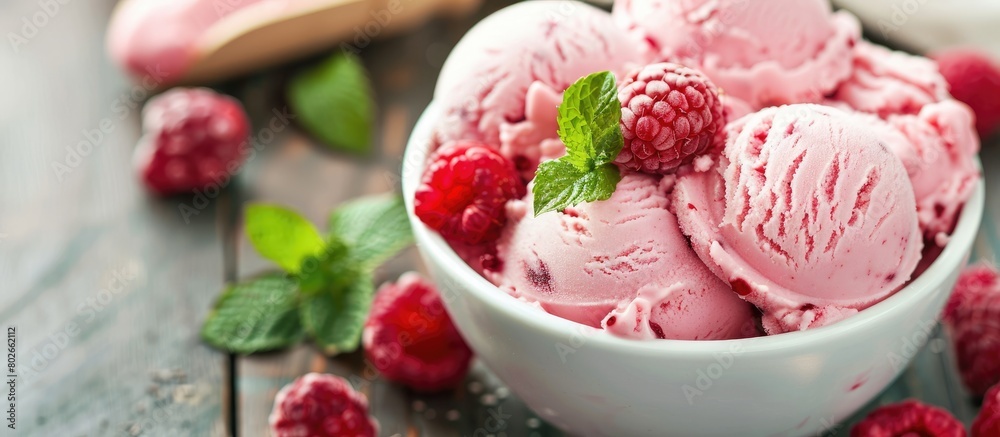 Ice cream flavored with raspberry Ice cream flavored with raspberry