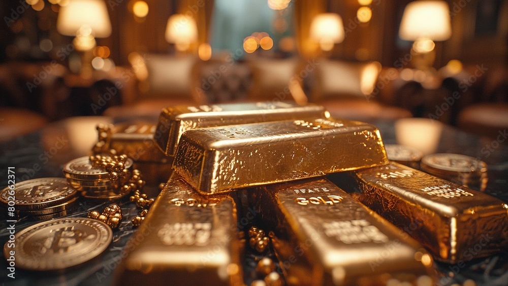 a visually interesting composition featuring a pile of gold bars a visually interesting composition featuring a pile of gold bars