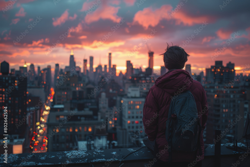 Rooftop Hangout - City Skyline: Generate an image of a young man hanging out on a rooftop with friends, dressed in stylish urban wear, enjoying the city skyline and the rooftop vibe. Rooftop Hangout - City Skyline: Generate an image of a young man hanging out on a rooftop with friends, dressed in stylish urban wear, enjoying the city skyline and the rooftop vibe.