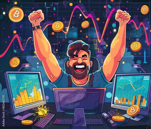 picture of a man being happy from his crypto profit