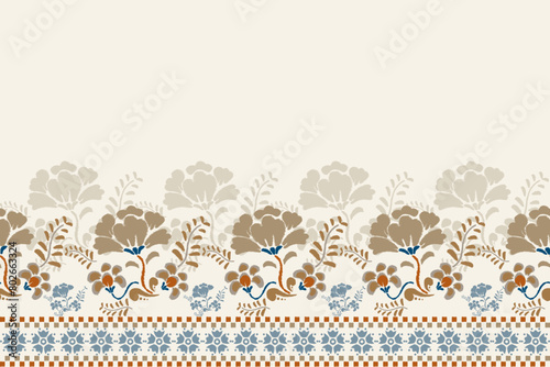 Ikat floral paisley embroidery on white background.Ikat ethnic oriental seamless pattern traditional.Aztec style abstract vector illustration.design for texture,fabric,clothing,wrapping,decoration.