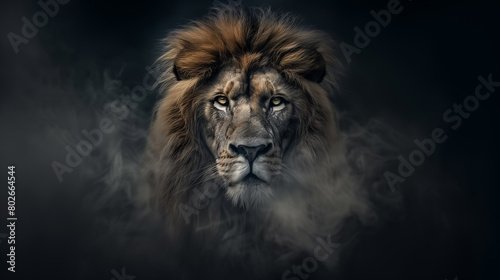 A lion  ideal for dreamscape portraiture with a gigantic scale. Perfect as wallpaper or wall poster background for design.