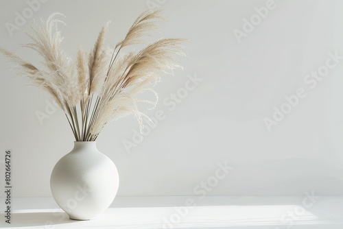 Pampas grass in vase on white background 