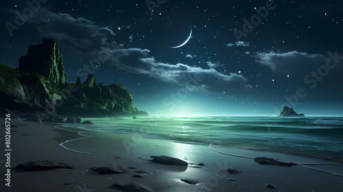 night landscape with sea and moon