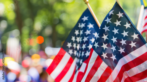 American flags at patriotic celebration or parade