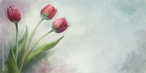 Digital painting of tulips with blank area for text.