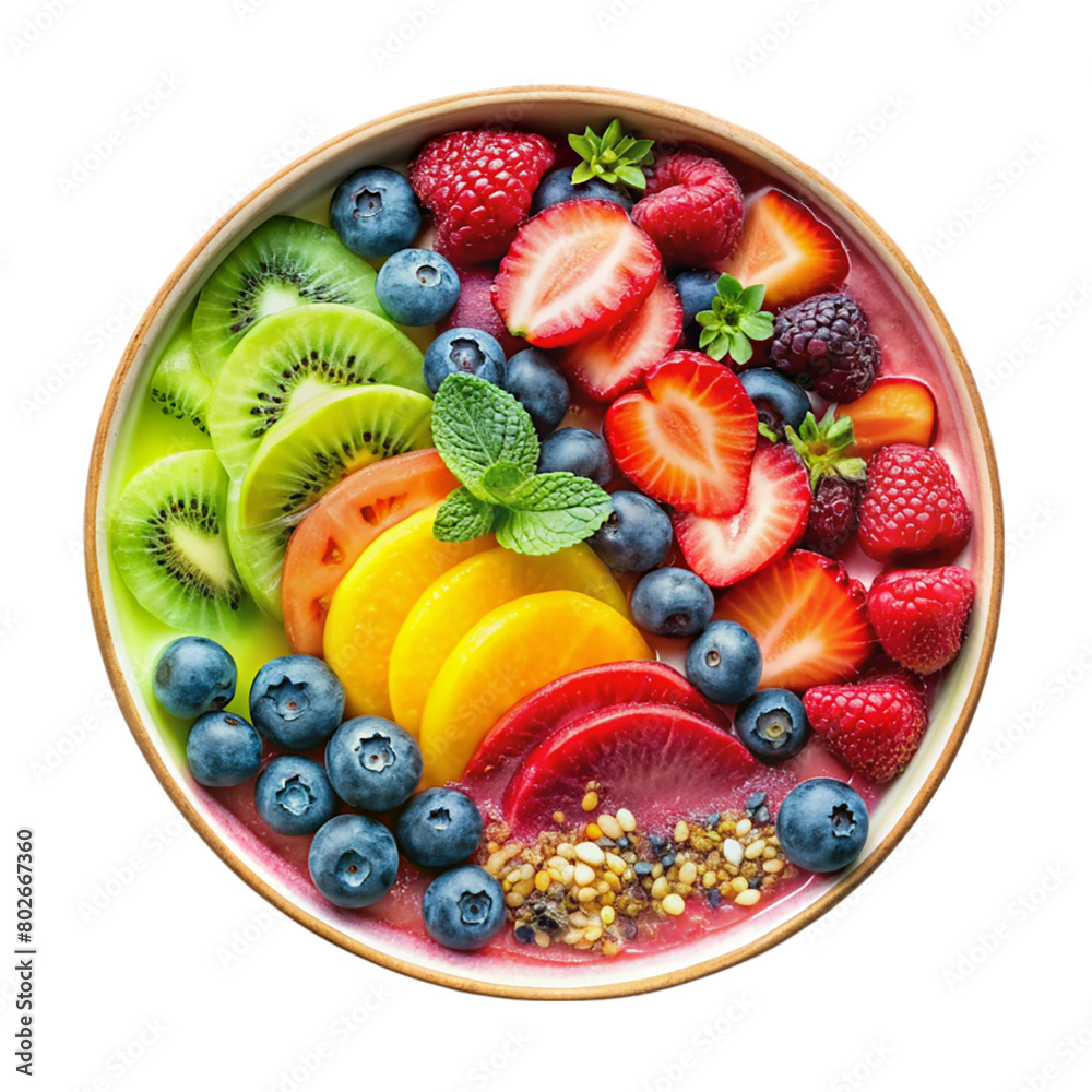 Obraz premium A bowl on fruit smoothie isolated on transparent background.